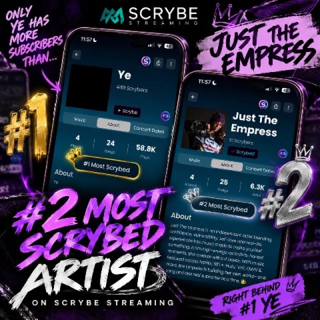 Just The Empress Climbs to #2 on Scrybe Streaming, Right Behind Ye
